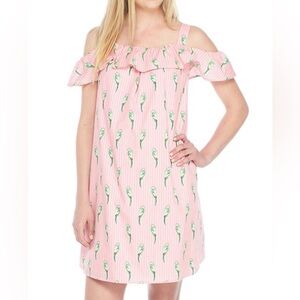 Crown & Ivy Women's Pink Parrot Dress pockets Button Back Striped Printed Large
